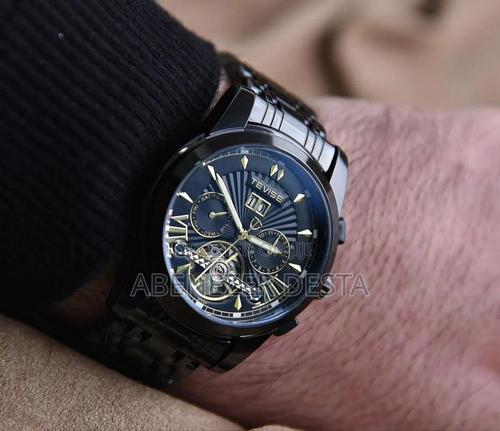 Black Tevise Automatic Mechanical Men's Watch.