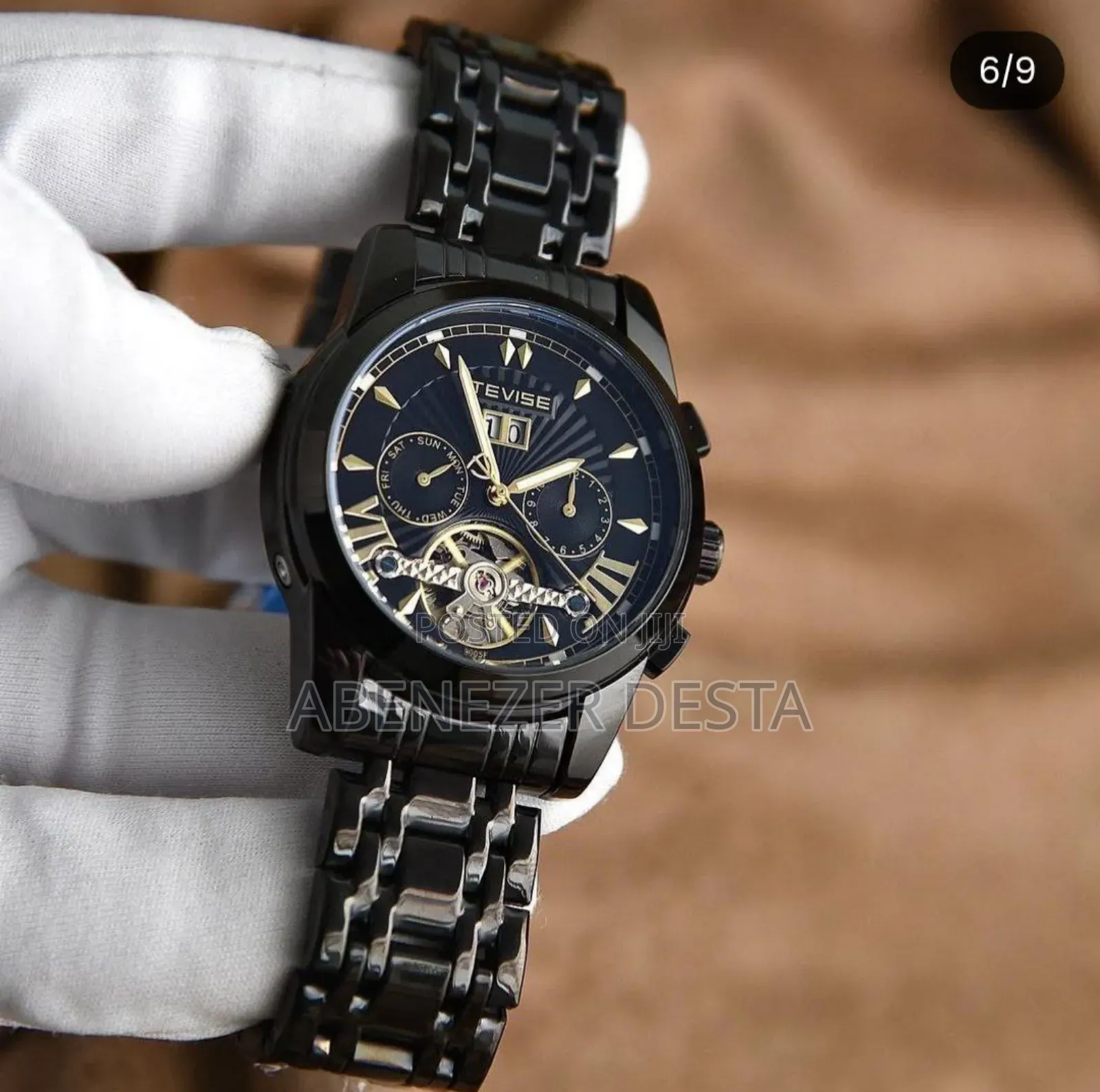 Black Tevise Automatic Mechanical Men's Watch.