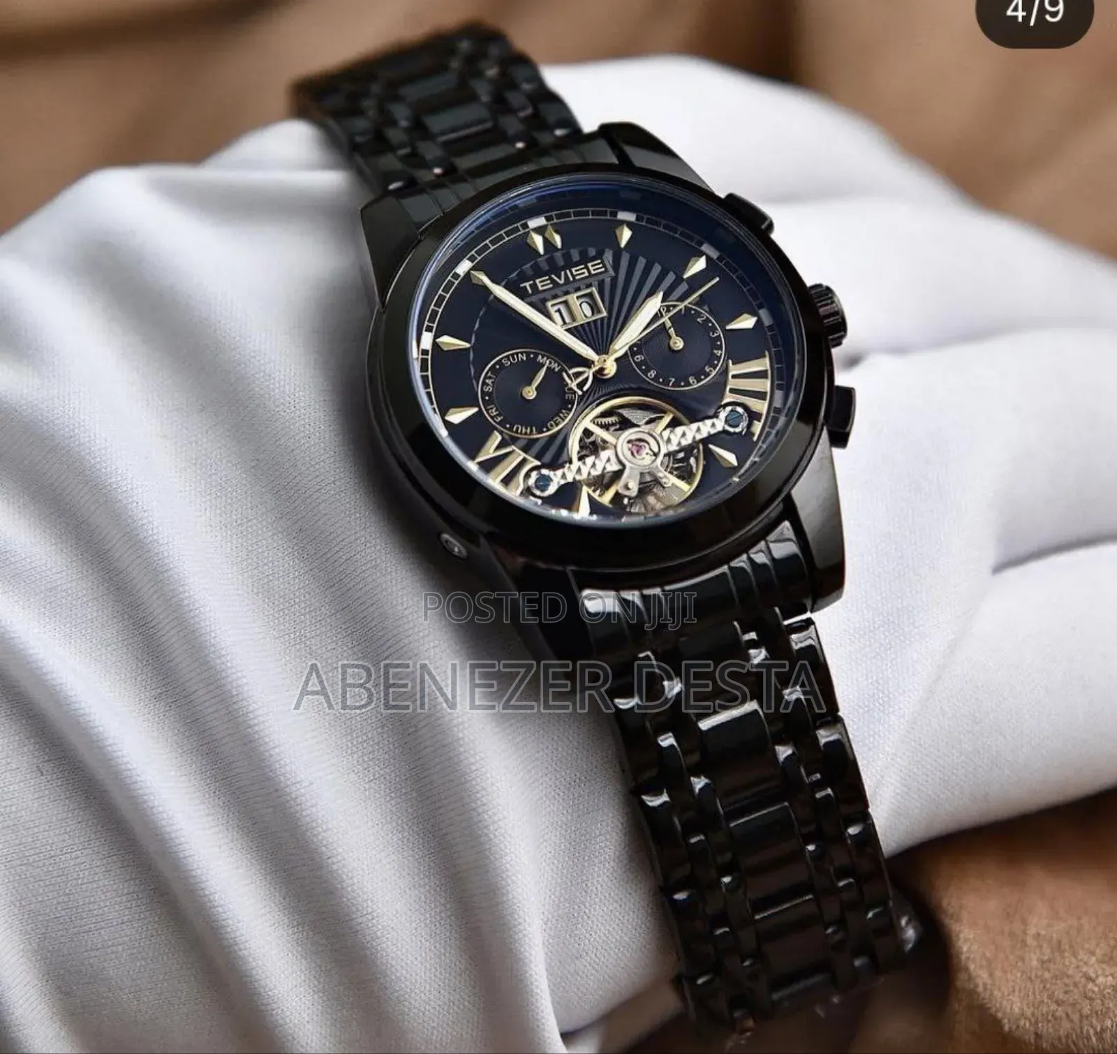 Black Tevise Automatic Mechanical Men's Watch.