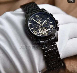 Black Tevise Automatic Mechanical Men's Watch.