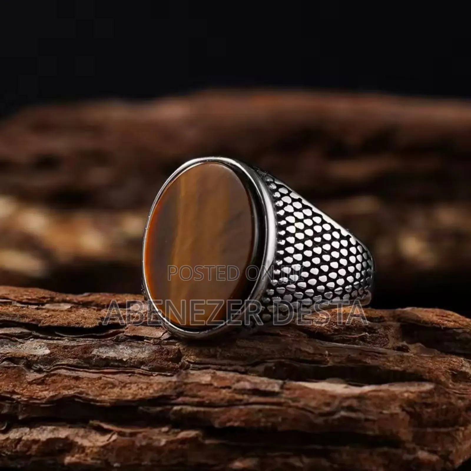 Men's Sterling Silver Ring With an Oval Tiger's Eye Gemstone