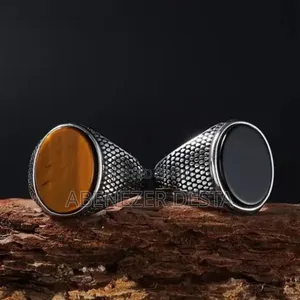 Men's Sterling Silver Ring With an Oval Tiger's Eye Gemstone