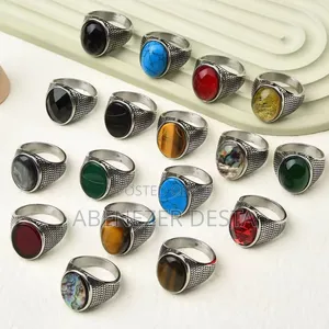 Silver Rings Featuring Various Gemstone Inlays Including Black Onyx