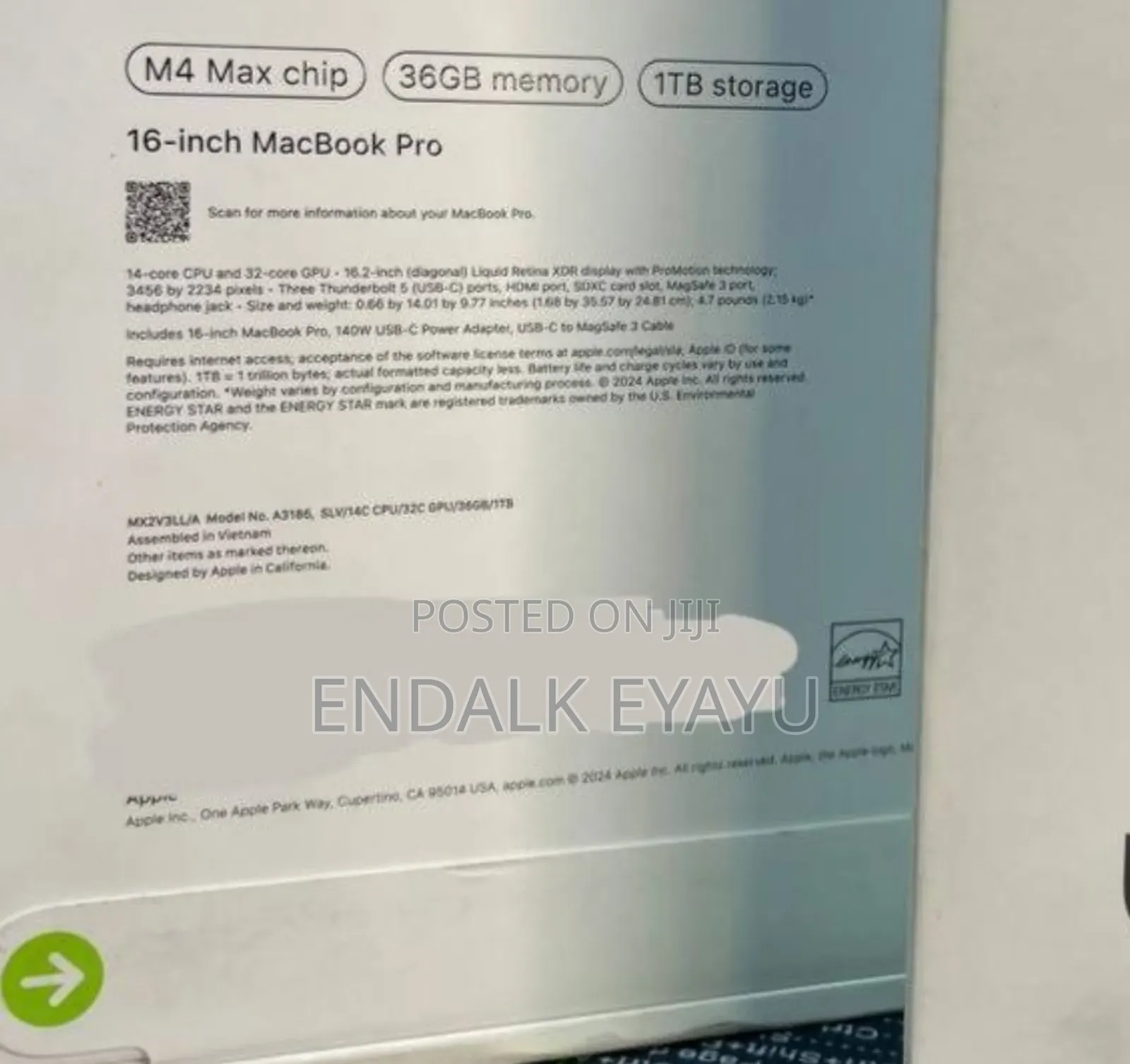 New Laptop Apple MacBook 32GB Apple M4 Max SSD 1T