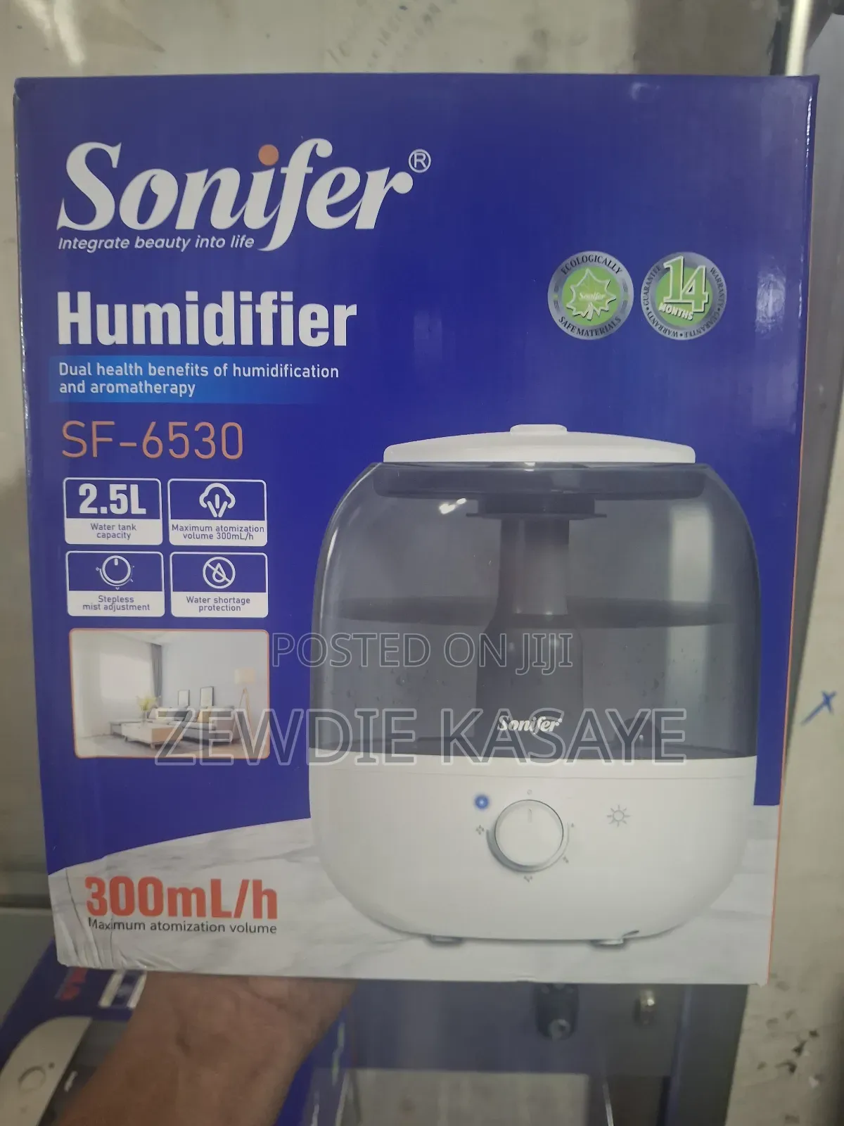 Sonifer Ultrasonic Humidifier 300ml/H, 2.5l Tank