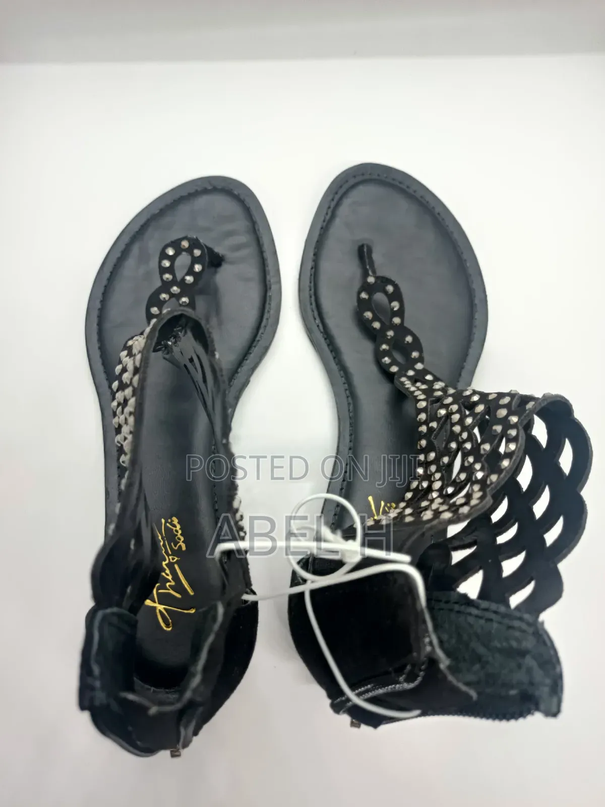 Thalia Sodi Bling Black Thong Flat Sandals