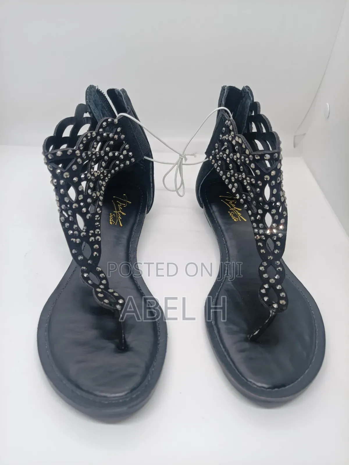 Thalia Sodi Bling Black Thong Flat Sandals