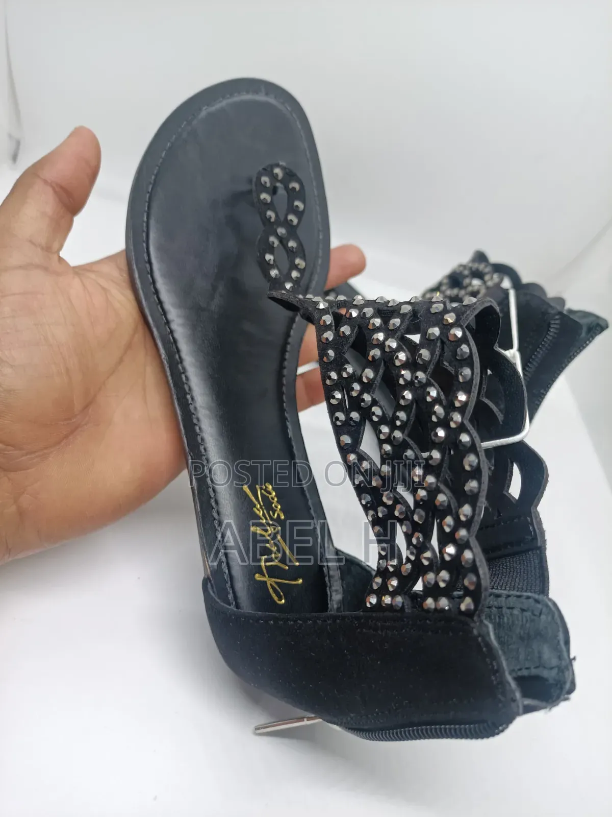 Thalia Sodi Bling Black Thong Flat Sandals