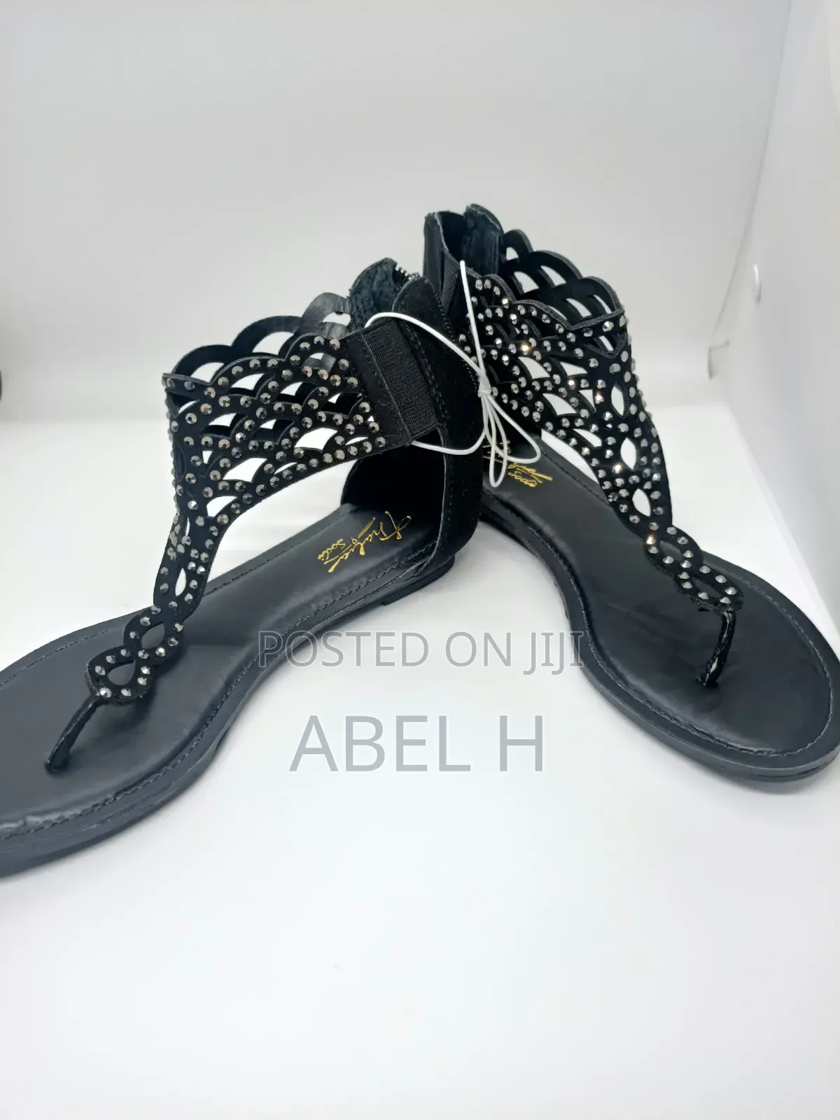 Thalia Sodi Bling Black Thong Flat Sandals