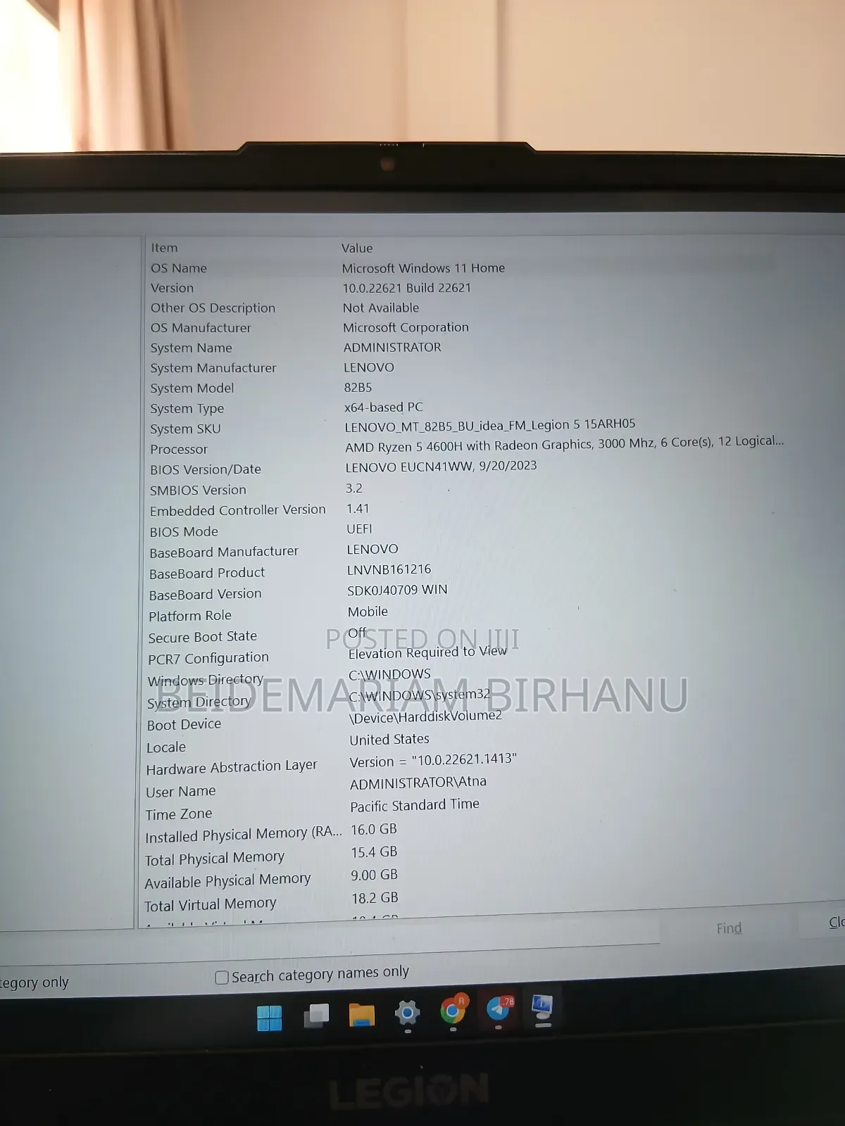 Laptop Lenovo Legion 5 16GB AMD Ryzen 5 SSD 1.5T