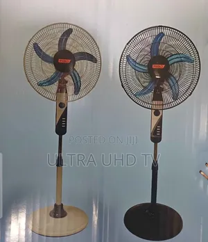 Prold-Branded Electric Stand Fans. They Feature 5 Blue Blades Behind