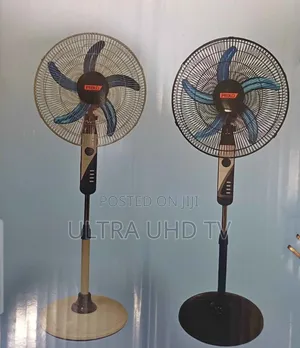 Prold-Branded Electric Stand Fans. They Feature 5 Blue Blades Behind