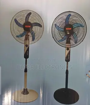 Prold-Branded Electric Stand Fans. They Feature 5 Blue Blades Behind