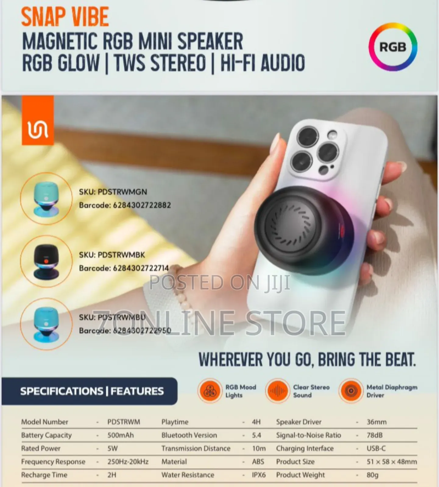 Porodo Magnetic Rgb Mini Speaker