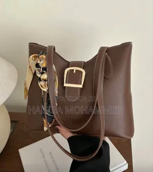 Chocolate Brown Buckle Bag With Silk Scarf Women’S Shoulder Handbag