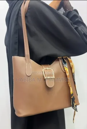 Chocolate Brown Buckle Bag With Silk Scarf Women’S Shoulder Handbag