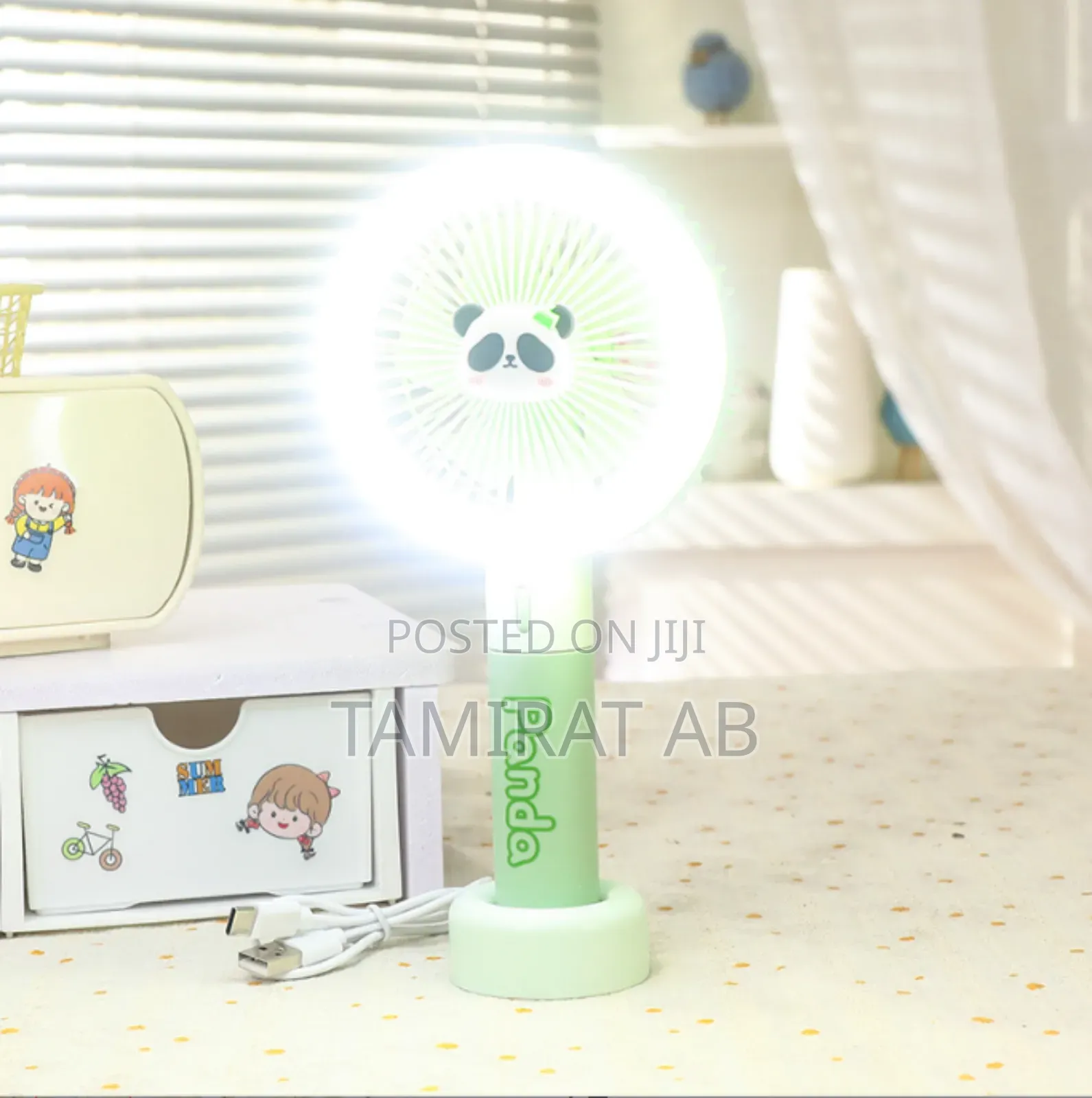 Panda Themed Handheld Mini Rechargeable Battery Operated Desktop Fan