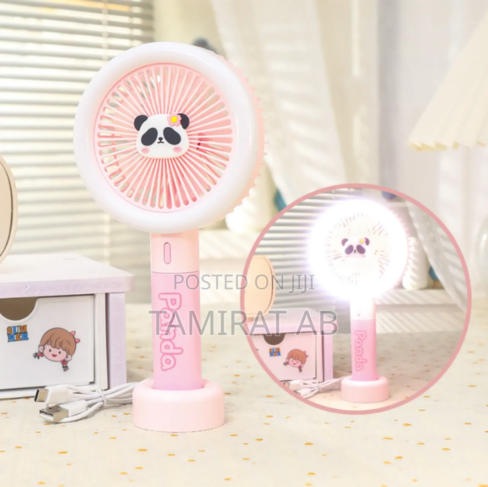 Panda Themed Handheld Mini Rechargeable Battery Operated Desktop Fan