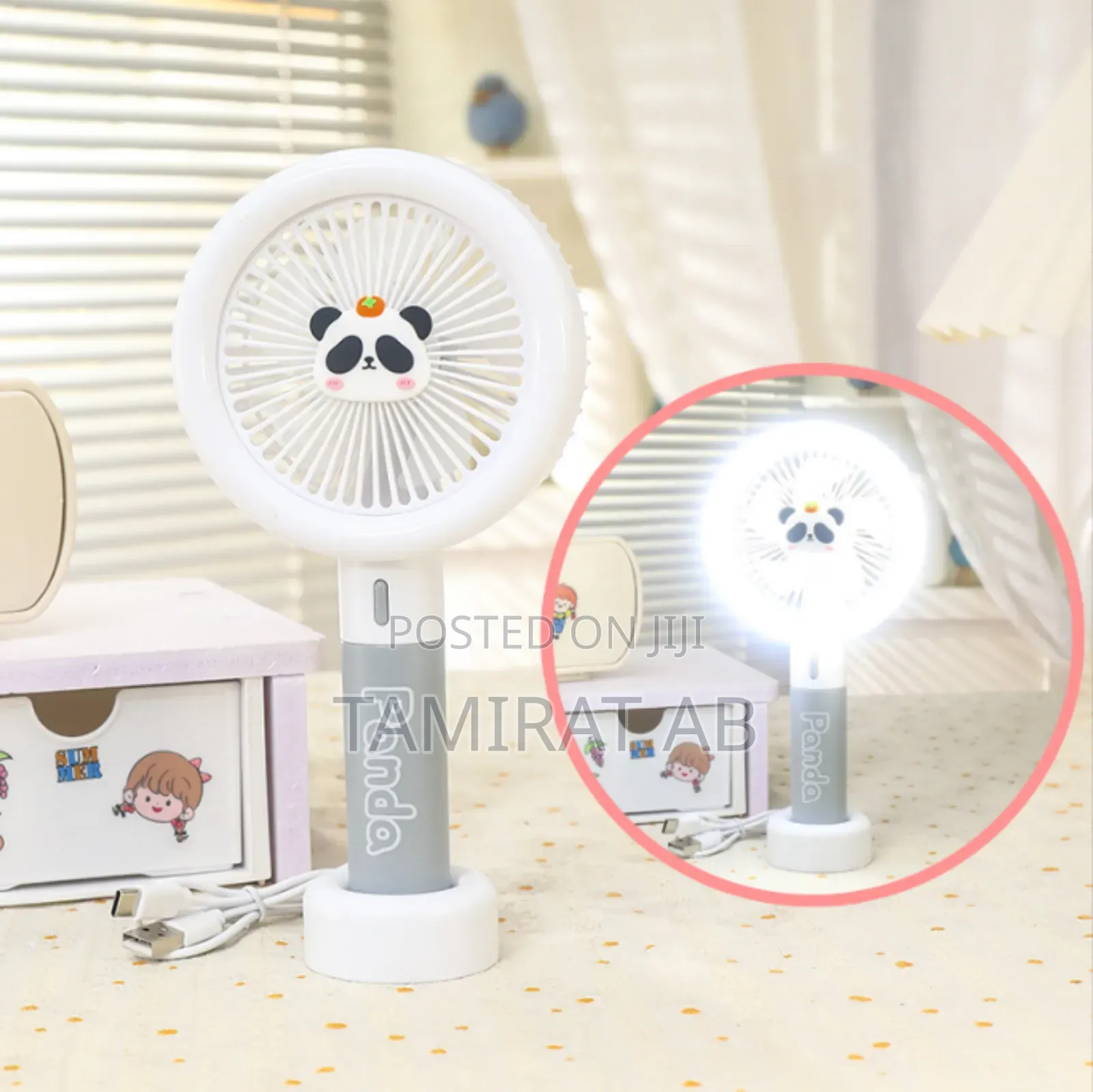 Panda Themed Handheld Mini Rechargeable Battery Operated Desktop Fan