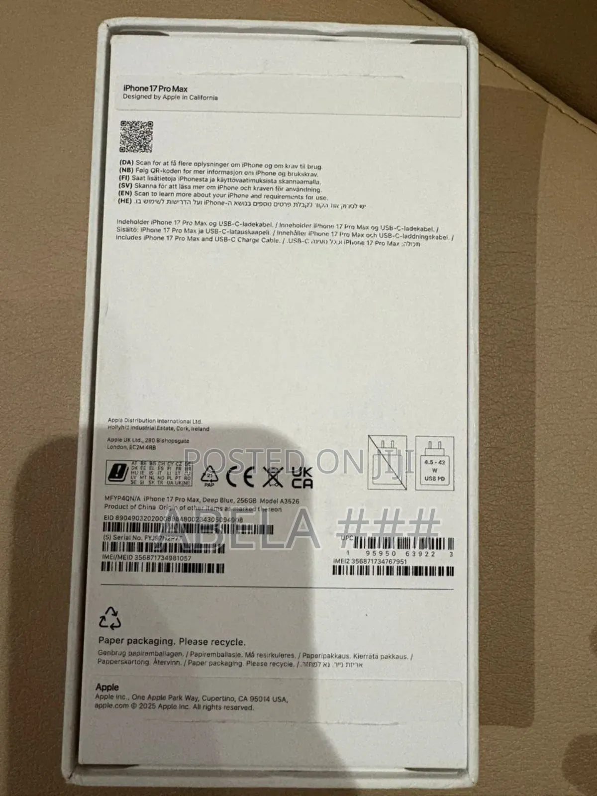 New Apple iPhone 17 Pro Max 256 GB Blue