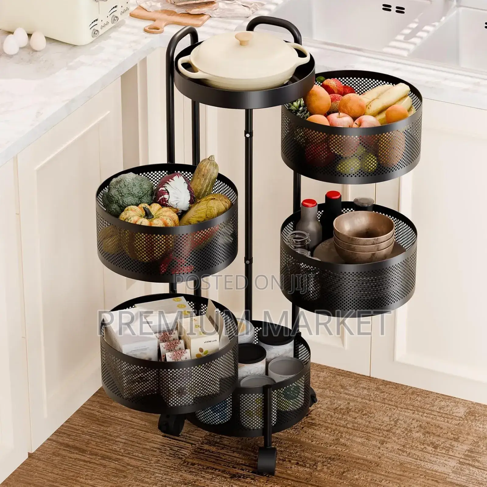Rotating Kitchen Storage Rack on Wheels ተሽከርካሪ መደርደሪያ