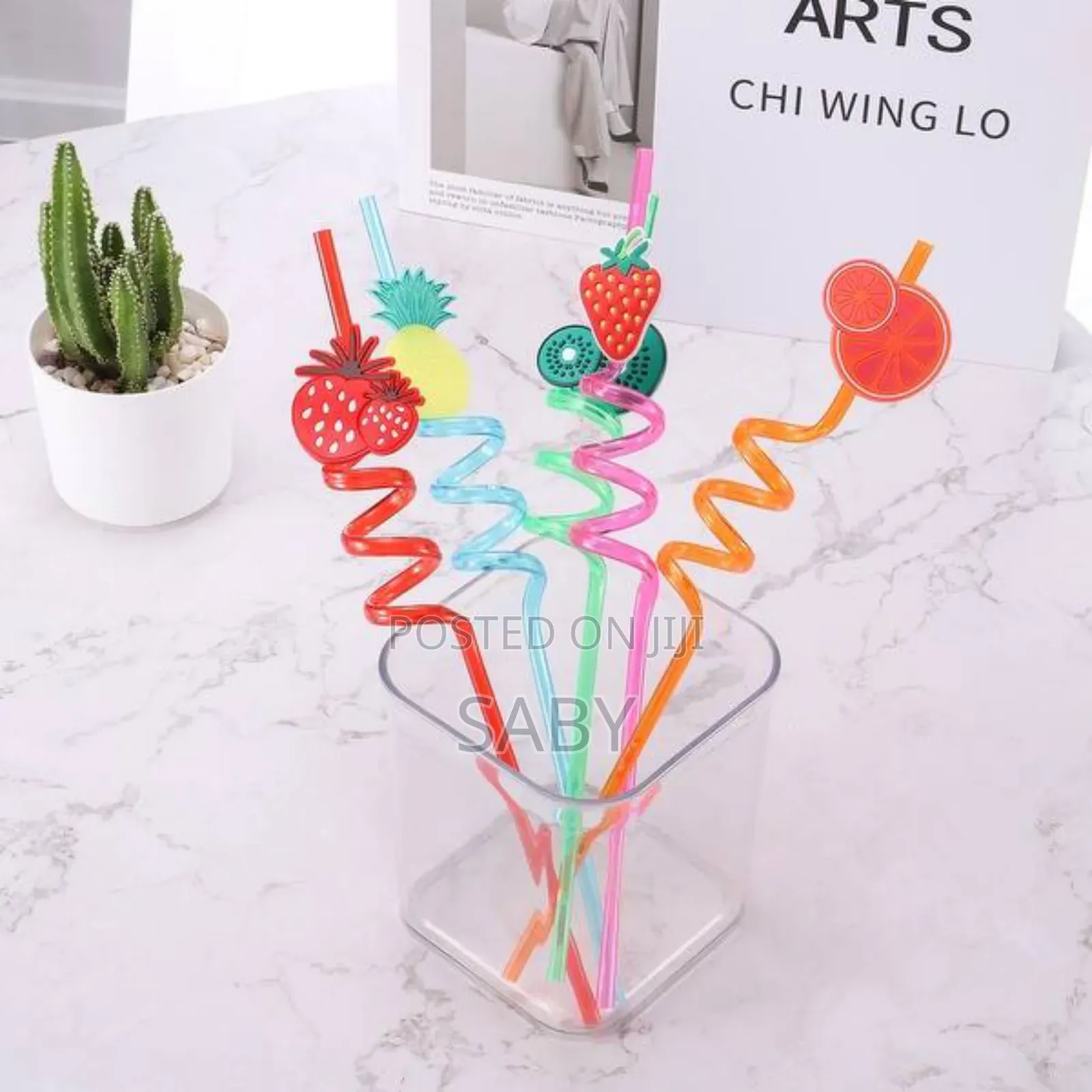 4pcs Plastic Reusable Art Painted Straw