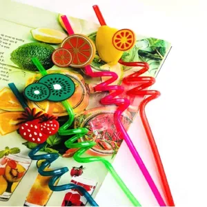 4pcs Plastic Reusable Art Painted Straw