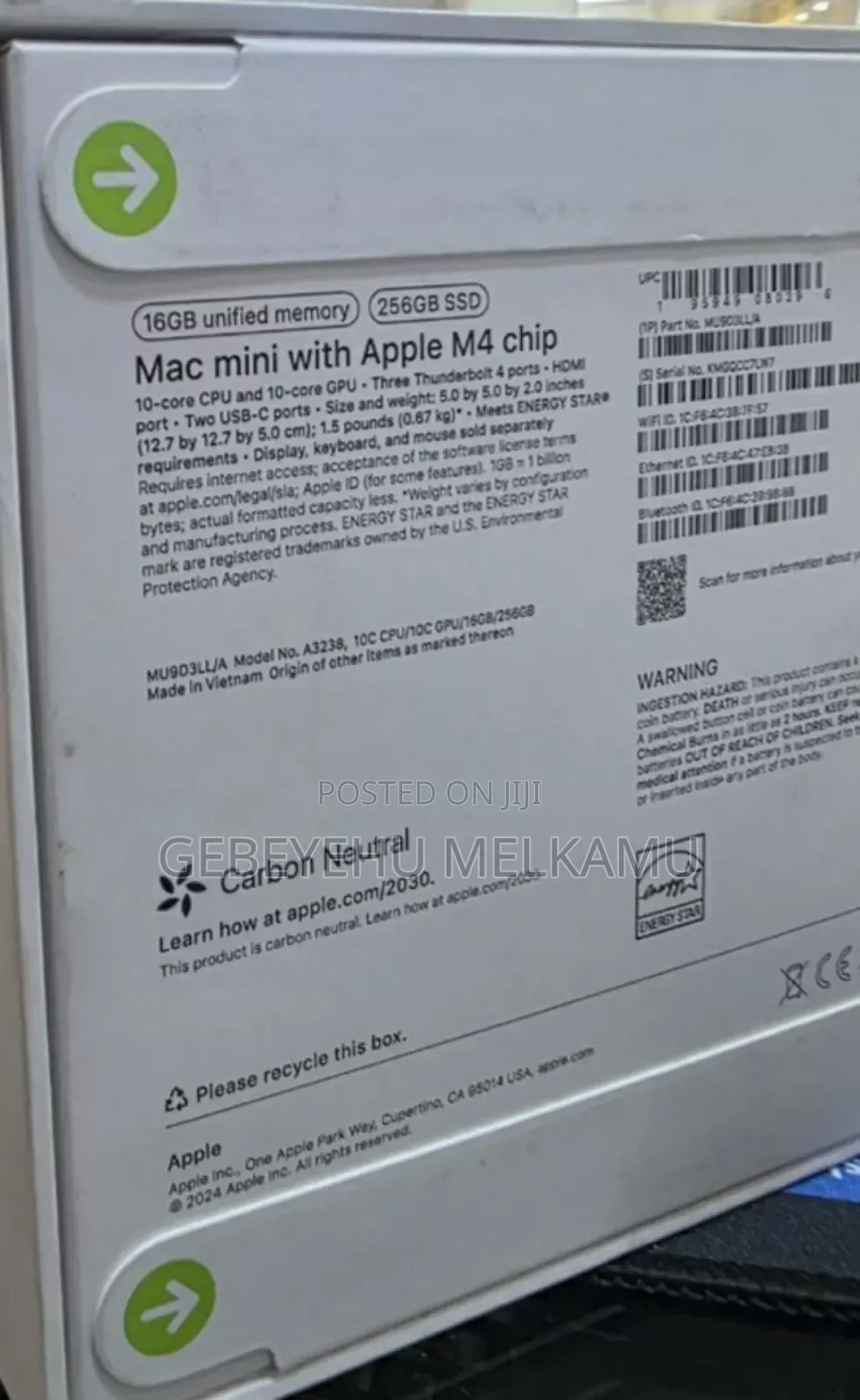 New Laptop Apple MacBook 16GB Apple M4 SSD 256GB