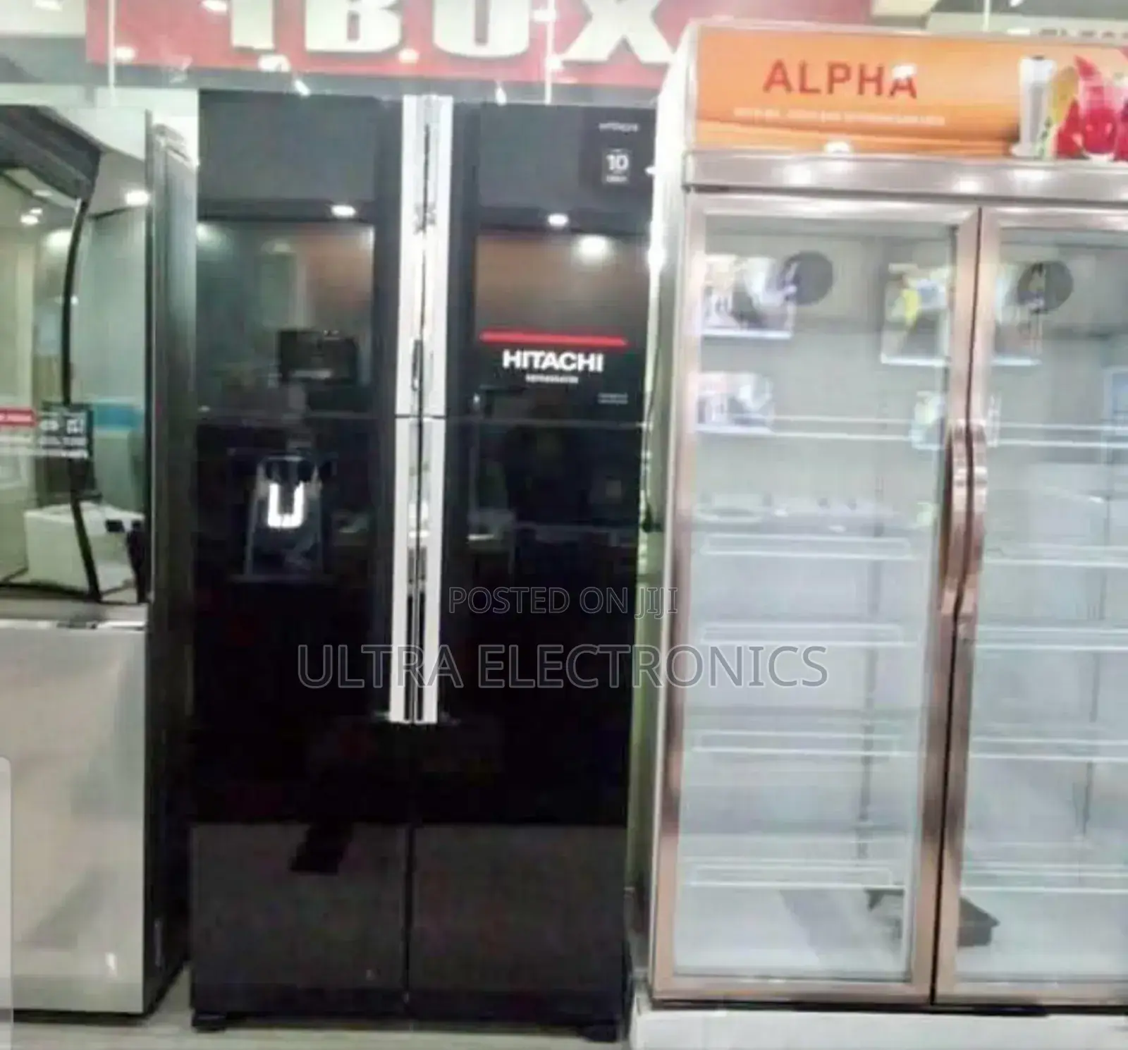 Hitachi 4-Door Side-by-Side Refrigerator. It Features an Inverter