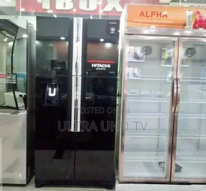 Hitachi 4-Door Side-by-Side Refrigerator. It Features an Inverter