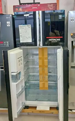 Hitachi 4-Door Side-by-Side Refrigerator. It Features an Inverter