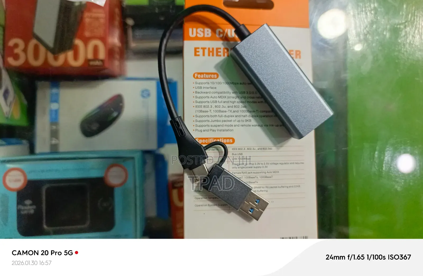 Ethernet Adapter-Rj45 to Usb C/A