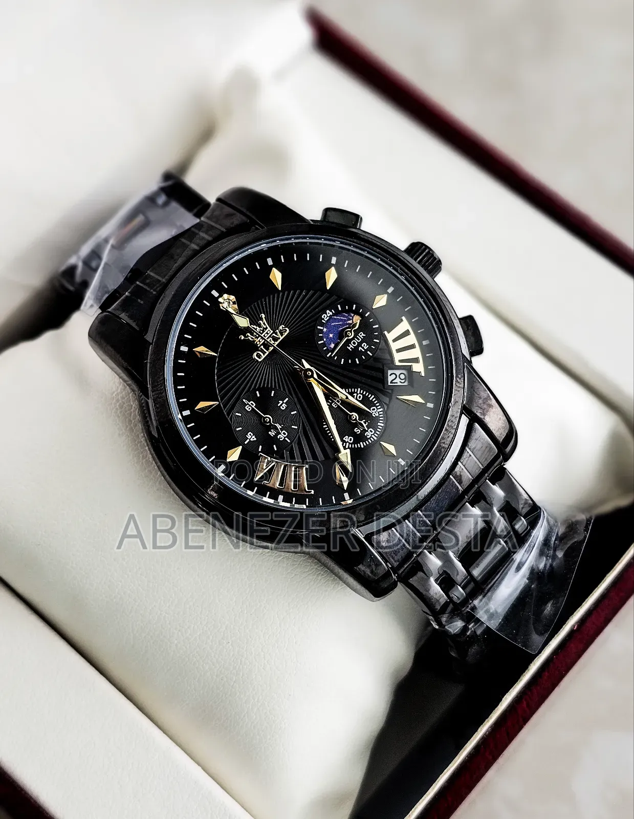 Olevs 2892 Chronograph Luxury Men's Watch With a Black Stainless Steel