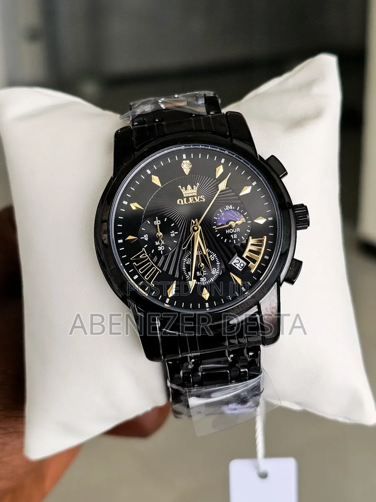 Olevs 2892 Chronograph Luxury Men's Watch With a Black Stainless Steel