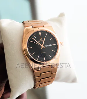 Tevise Quartz Watch With a Black Dial and Rose Gold-Tone Case