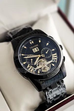 Black Stainless Steel Tevise Automatic Mechanical Men's Watch Featurin