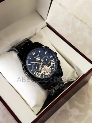 Black Stainless Steel Tevise Automatic Mechanical Men's Watch Featurin