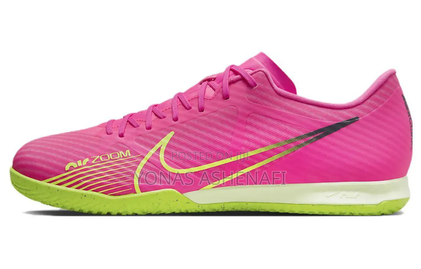The Nike Mercurial Zoom Vapor 15 Academy Indoor Soccer , "Pink /Volt"
