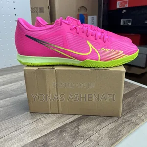The Nike Mercurial Zoom Vapor 15 Academy Indoor Soccer , "Pink /Volt"