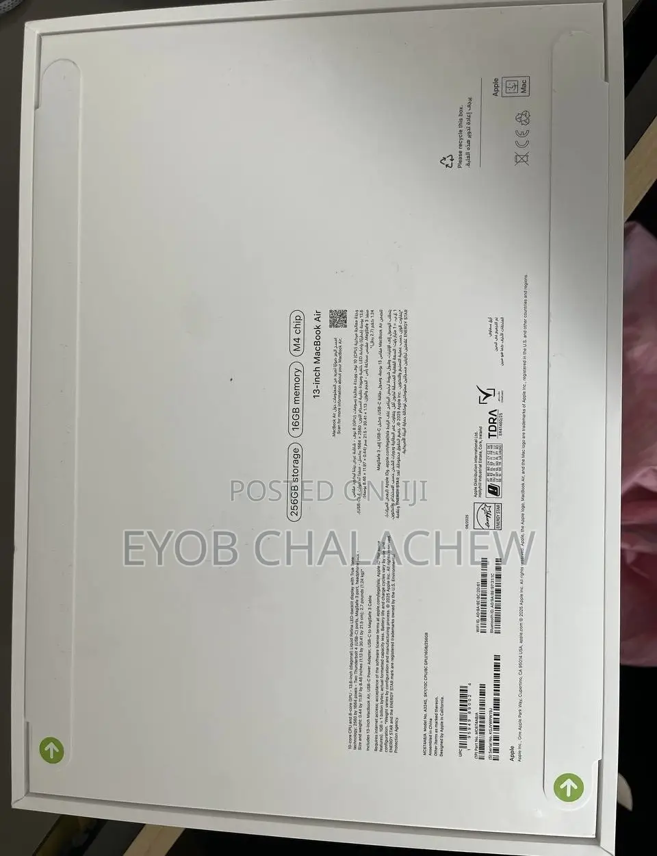 New Laptop Apple MacBook Air 2025 M4 13-Inch 16GB Apple M4 SSD 256GB