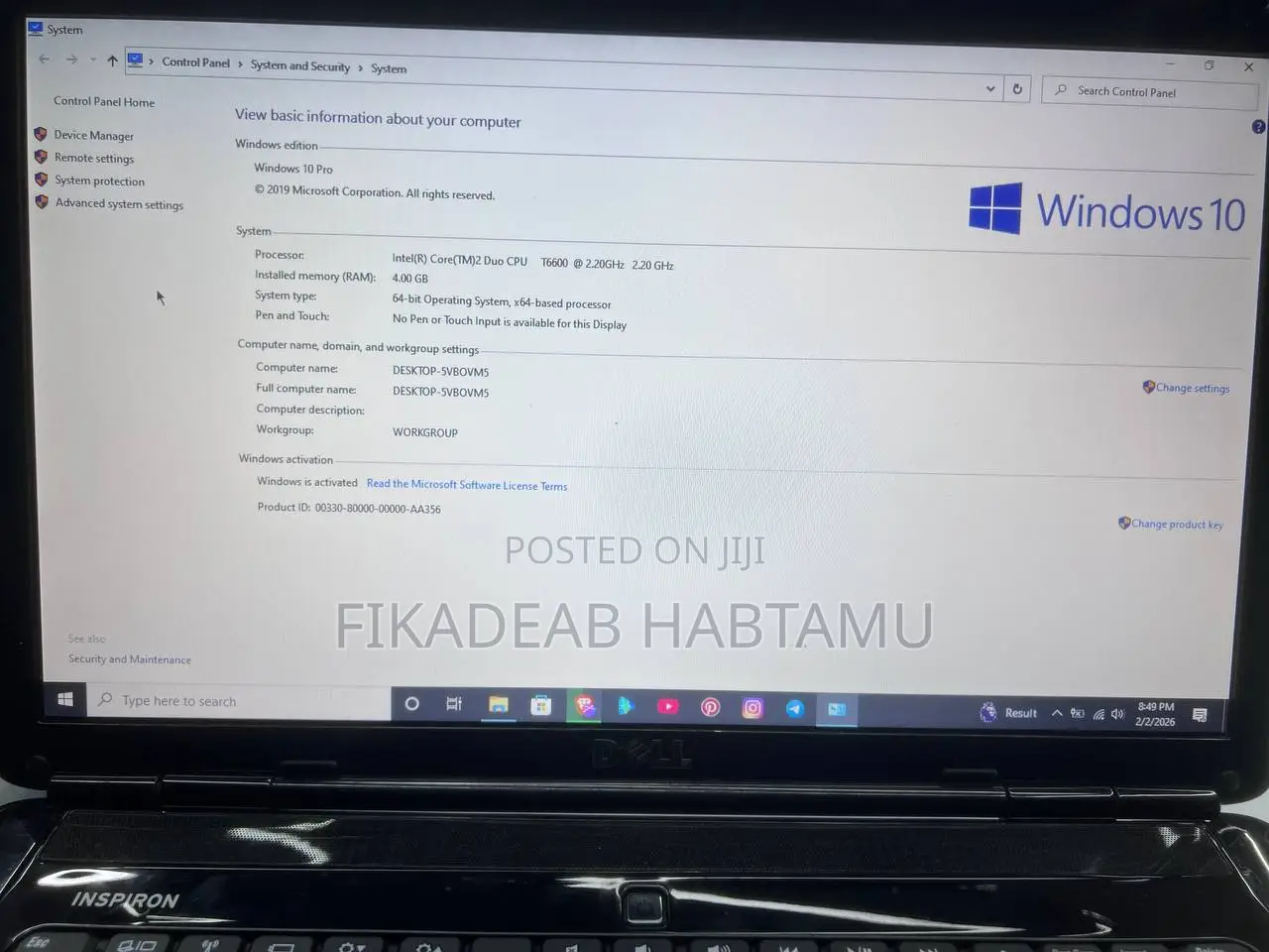 Laptop Dell Inspiron 15 4GB Intel Core 2 Duo SSD 350GB