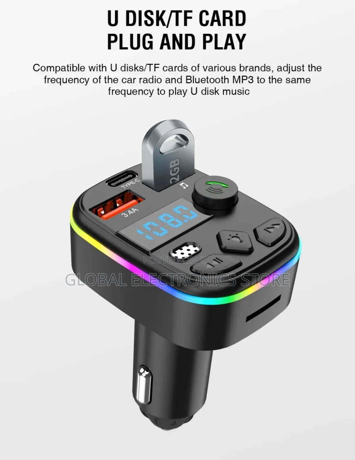 Car Mp3 Player Bt5.3 Handsfree Call Dual Usb Charger Portable Car Fm