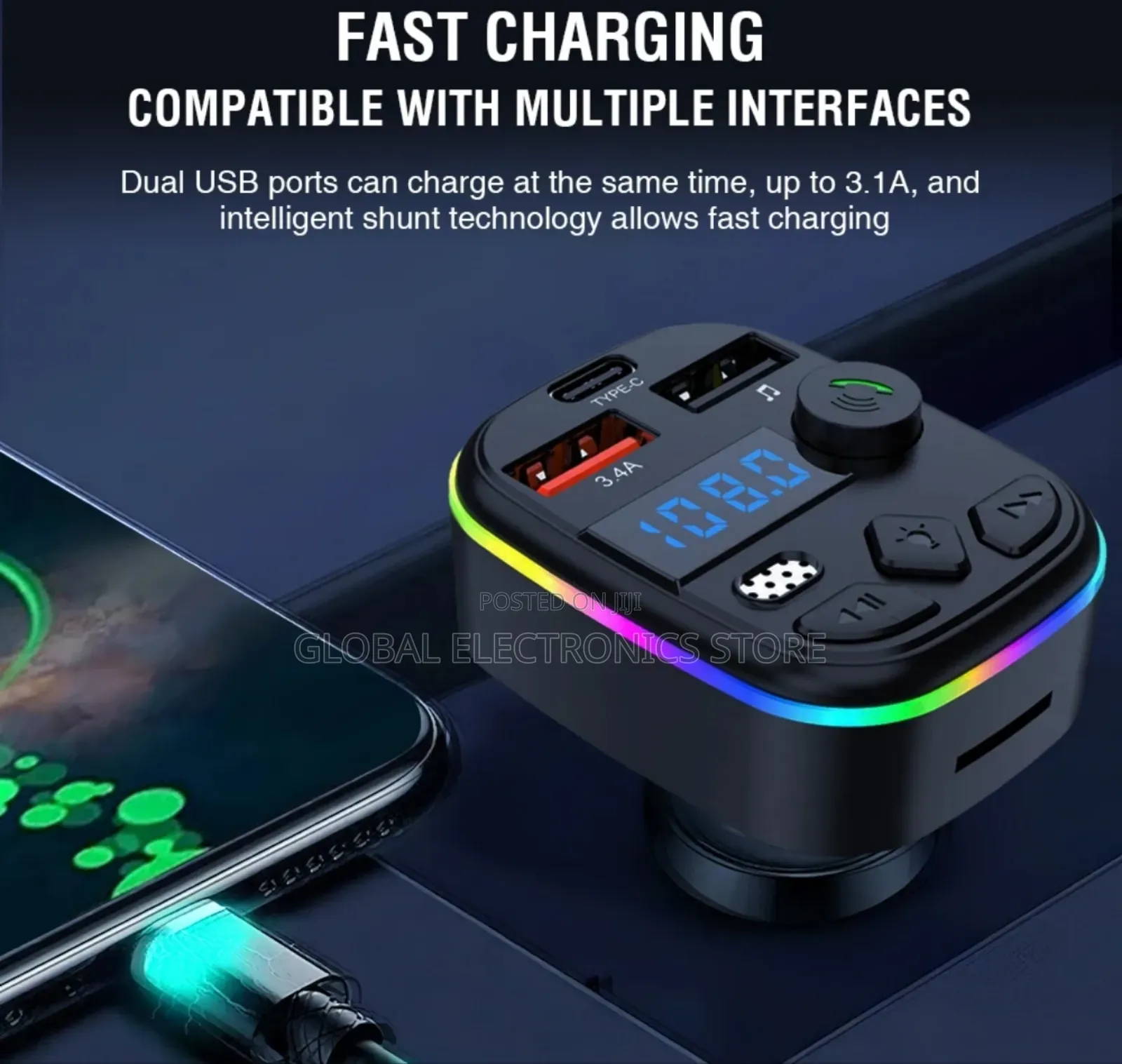 Car Mp3 Player Bt5.3 Handsfree Call Dual Usb Charger Portable Car Fm