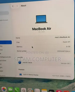 New Laptop Apple MacBook Air 2020 M1 8GB Apple M1 SSD 256GB