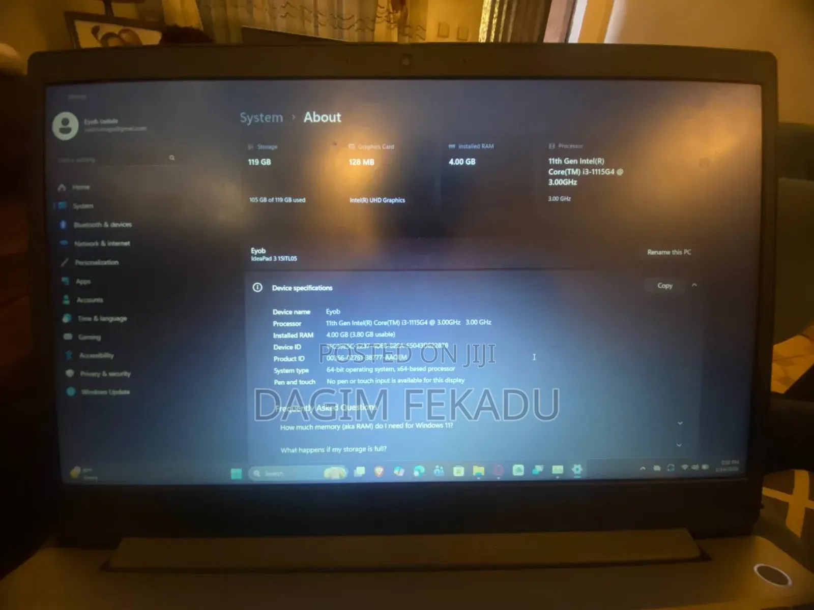 Laptop Lenovo Ideapad 3 4GB Intel Core I3 SSD 128GB