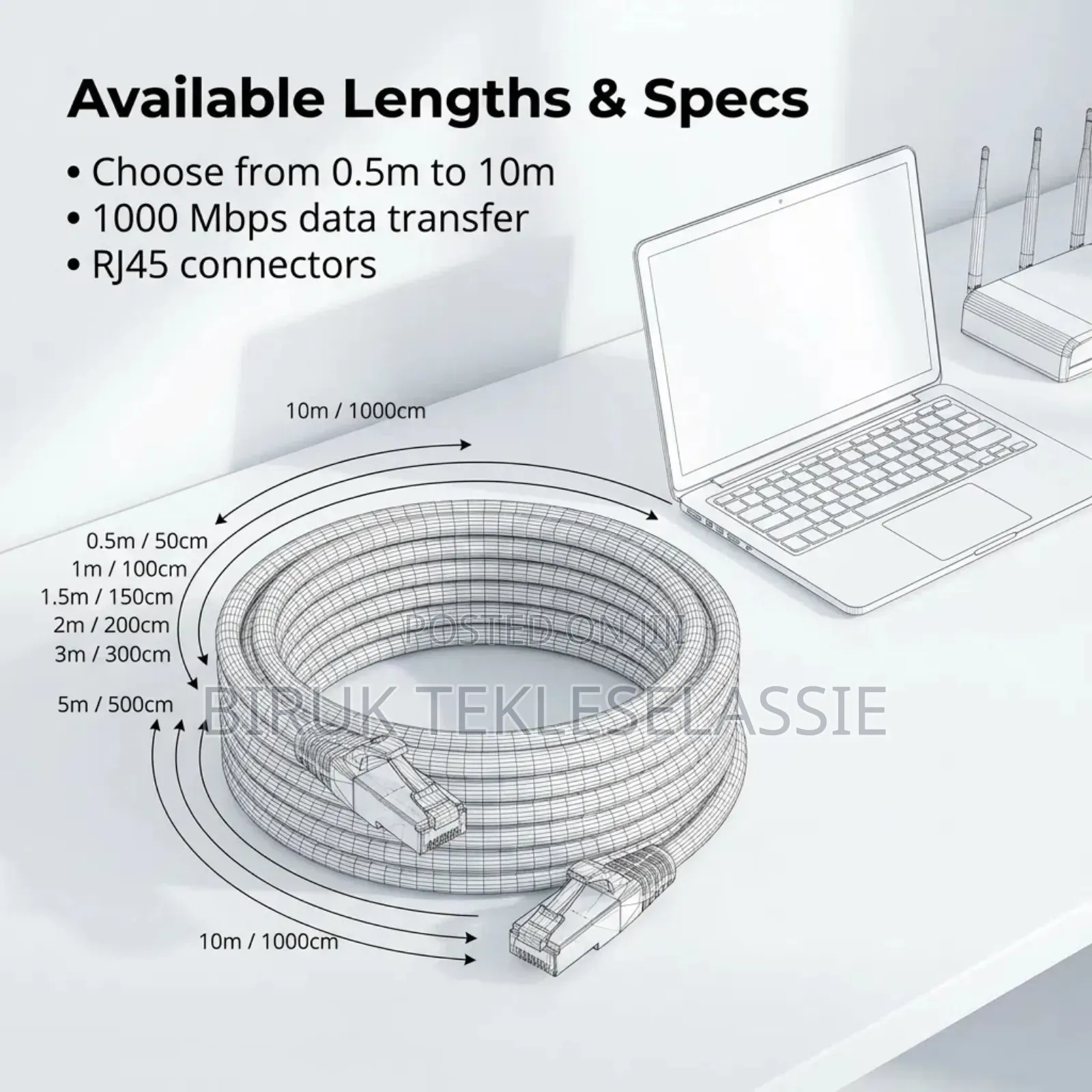 0.5m Cat6 Rj45 Ethernet Cable (White) 50cm