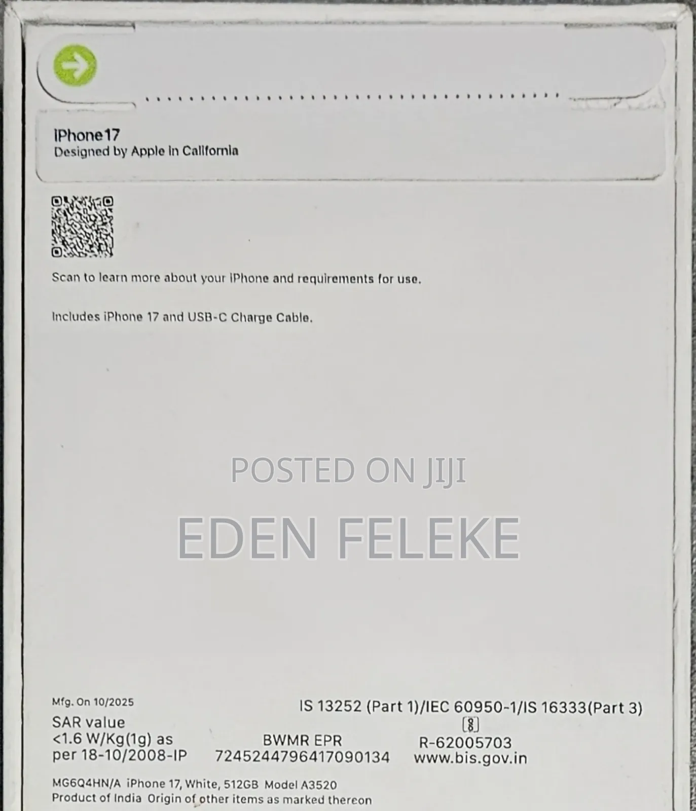 New Apple iPhone 17 512 GB White