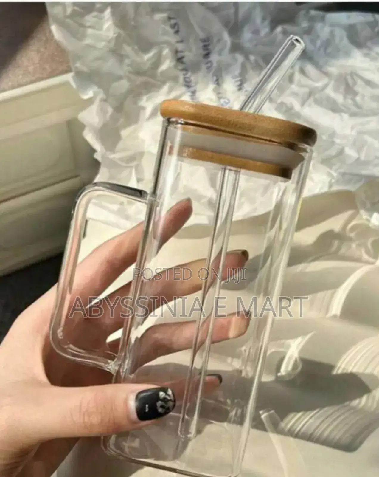 Glass Drinking Mug With Straw