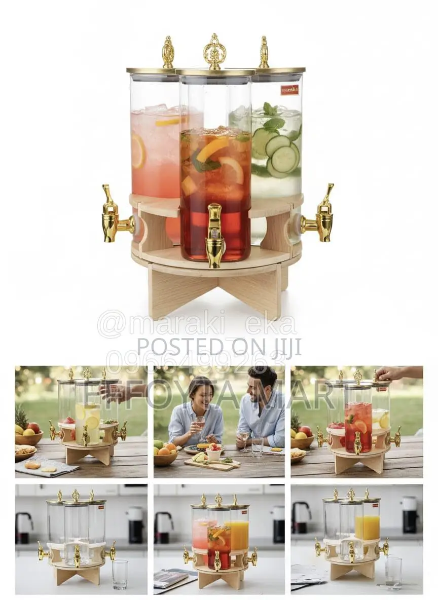 3 In 1 Glass Rotating Dispenser Jar With Stand Rack ተሽከርካሪ የመጠጥ ማቅረቢያ