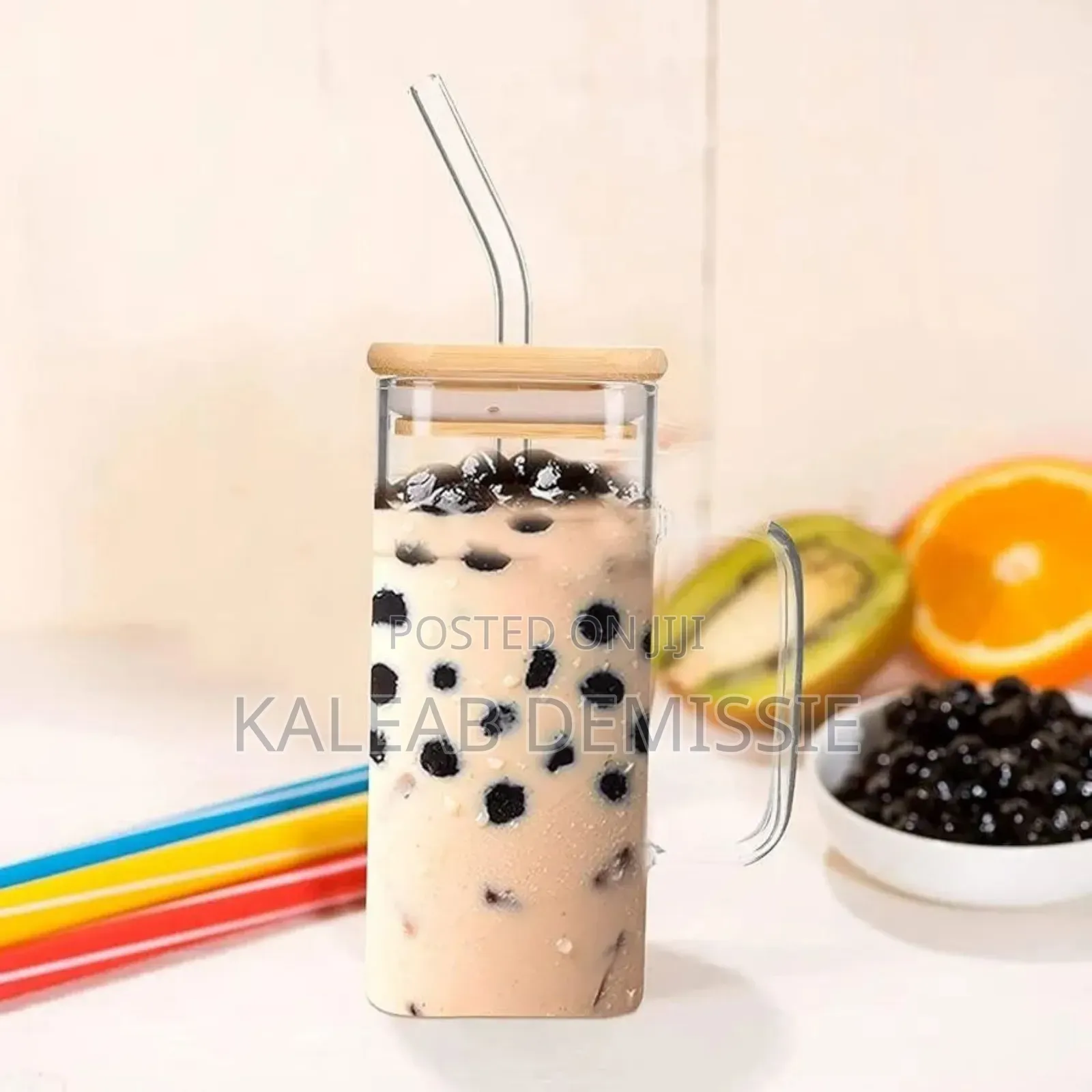 Glass Drinking Mug With Straw